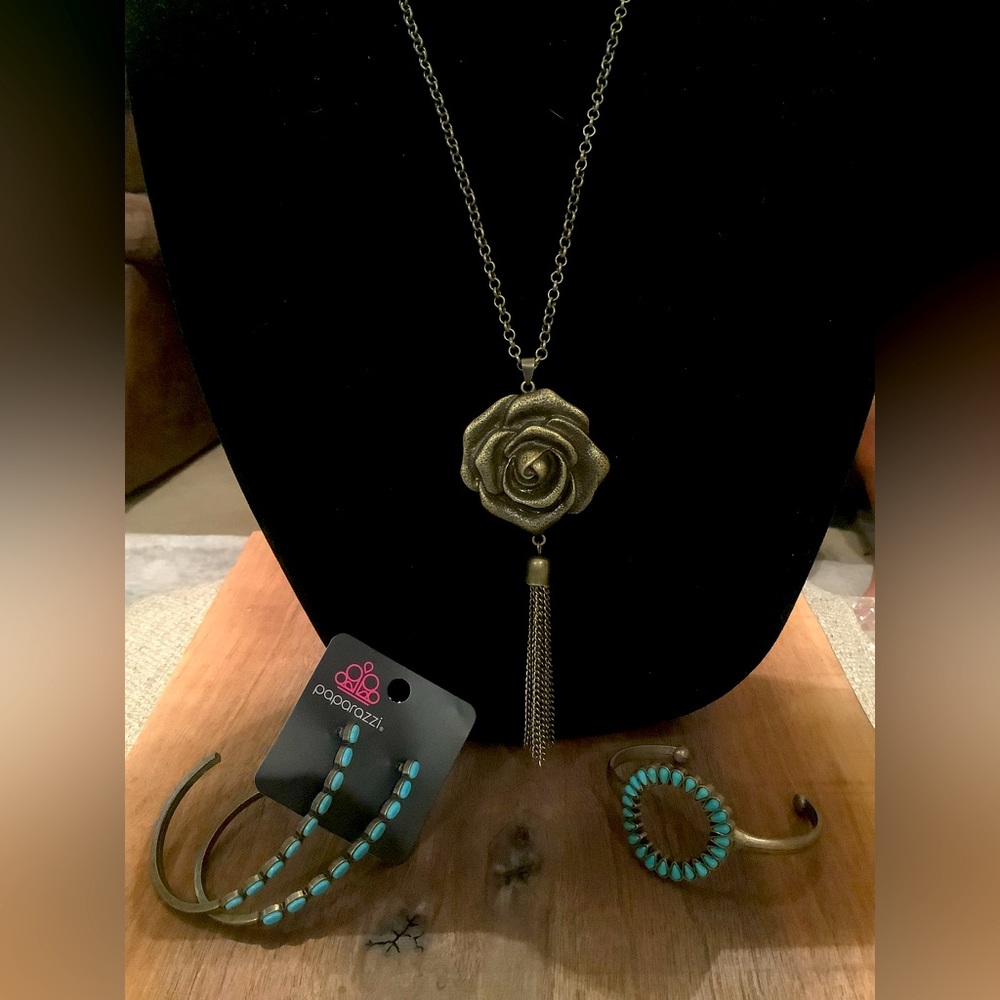 4 piece Brass and Turquoise Jewelry Set.